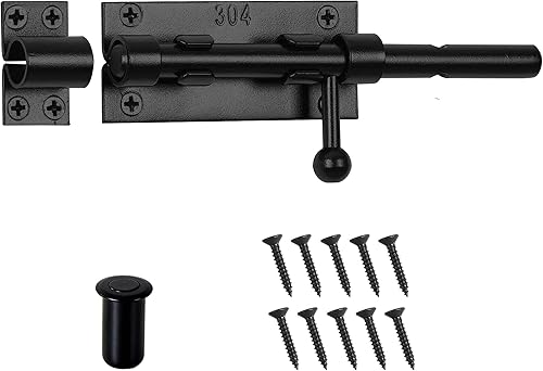 Pestillo de perno de barril, pestillo de puerta de perno deslizante, cerradura deslizante negra de 6.3 pulgadas con orificio para candado, herrajes