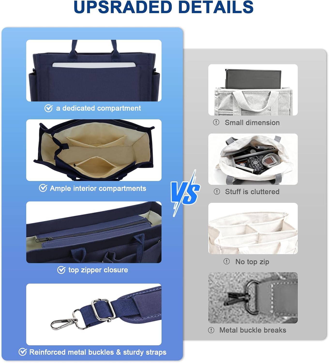 Canvas Tote Bag for Women With Pockets, Laptop Work Crossbody Purses Everything Shoulder Tote Bag Everyday Satchel Handbags - Image 5