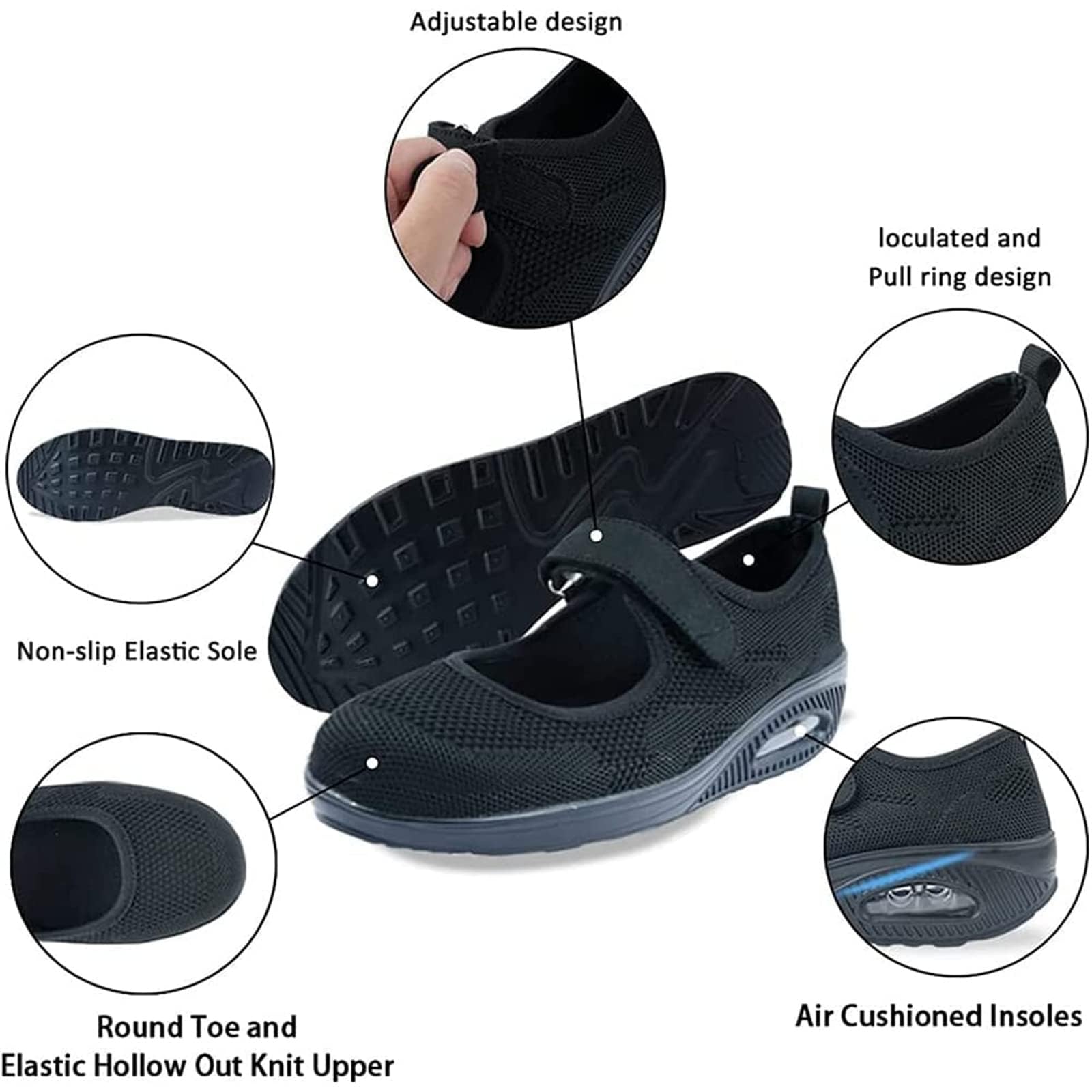 Zapatos Ligeros ortopédicos de enfermería Casuales,Zapatos de Enfermera de Trabajo con cojín de Aire cómodos para Mujer,Zapatillas de Deporte para Caminar Transpirables Ajustables Antideslizantes