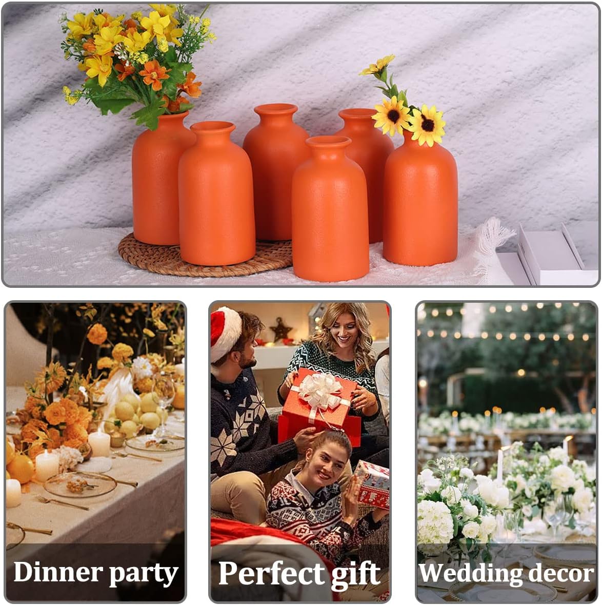 Orange Bud Vases Set of 6 - Mini Orange Ceramic Vases for Flowers, Modern Bud Vase for Table Decor, Boho Small Vase for Home Decor, Centerpieces in Bulk for Wedding, Home, Table, Party Decor - Image 6