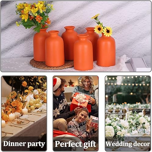 Miniatura 6 de Paquete de 6 jarrones de cerámica naranja a granel, jarrones bohemios modernos para flores secas, jarrones naranjas para decoración del hogar,