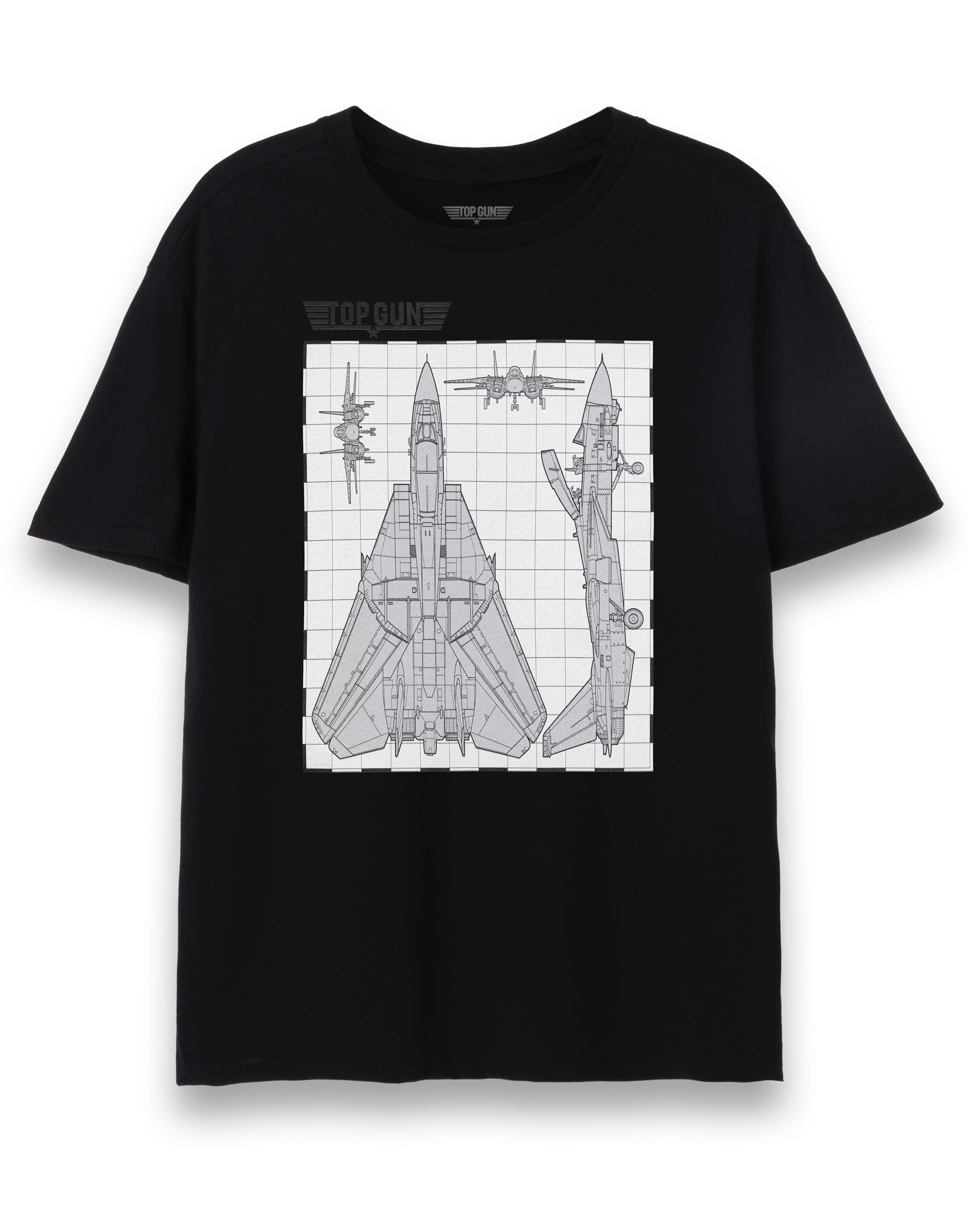 Top Gun Maverick Mens T-Shirt | Adults Fighter Jet Blueprint Short Sleeve Graphic Tee in Black | F/A-18 Super Hornet Jet USA Action Movie Apparel Top | Iconic Film Series Merchandise Gift