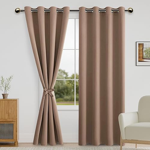 Miniatura 1 de DWCN Cortinas opacas para dormitorio con alzapaños, de privacidad, para oscurecer la habitación, con ojales en la parte superior, para sala de