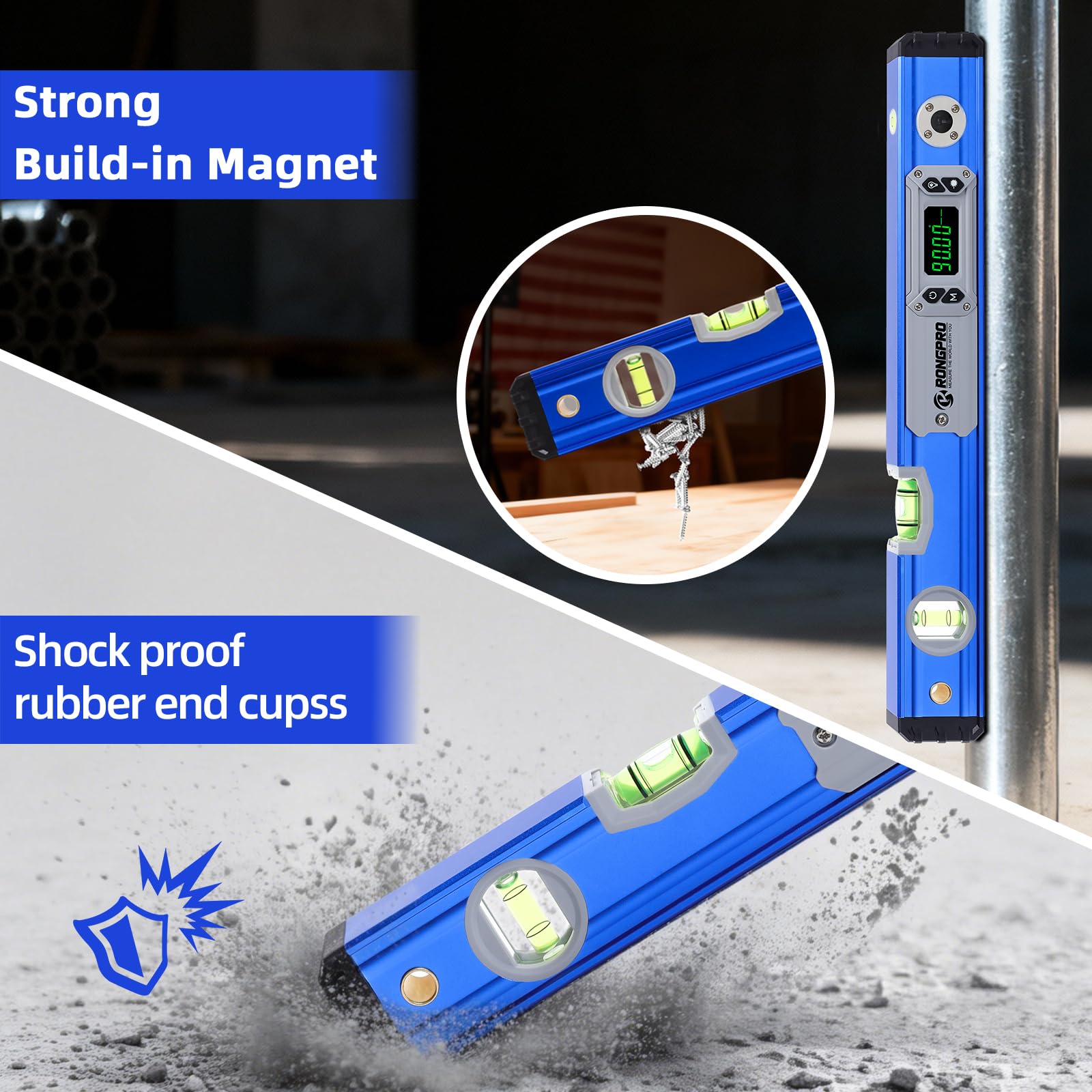 RONGPRO 16" Digital Level - Auto Light & Audible Alerts -5