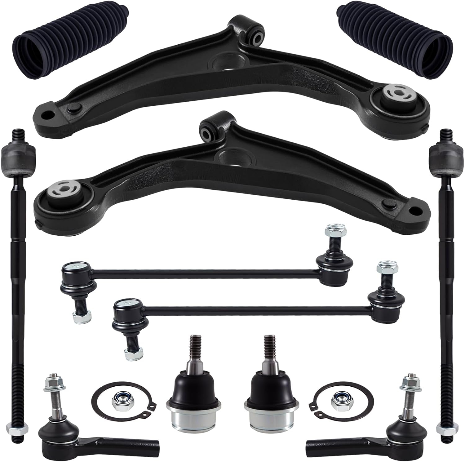 TUCAREST 12-Pc Front Suspension Kit for 2009-2020 Dodge Journey: Control Arms, Ball Joints, Tie Rods, Sway Bar Links