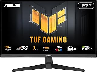 ASUS TUF Gaming 27” 1080P Monitor (VG279Q3A) – Full HD, 180Hz, 1ms, Fast IPS, Extreme Low Motion Blur Sync, FreeSync Premium, G-SYNC Compatible, Variable Overdrive, 99% sRGB, DisplayPort, HDMI