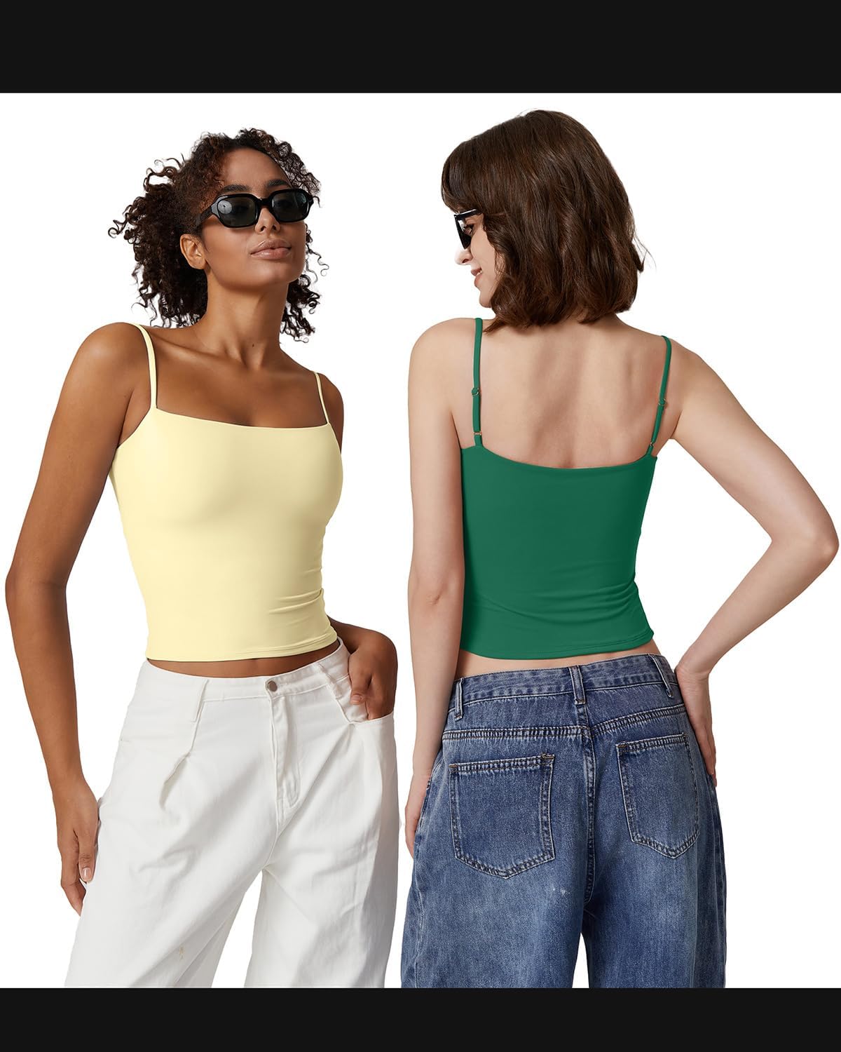 QINSEN Women's Double Lined Basic Tank Top Adjustable Spaghetti Straps Sleeveless Camisole Shirts - Image 3