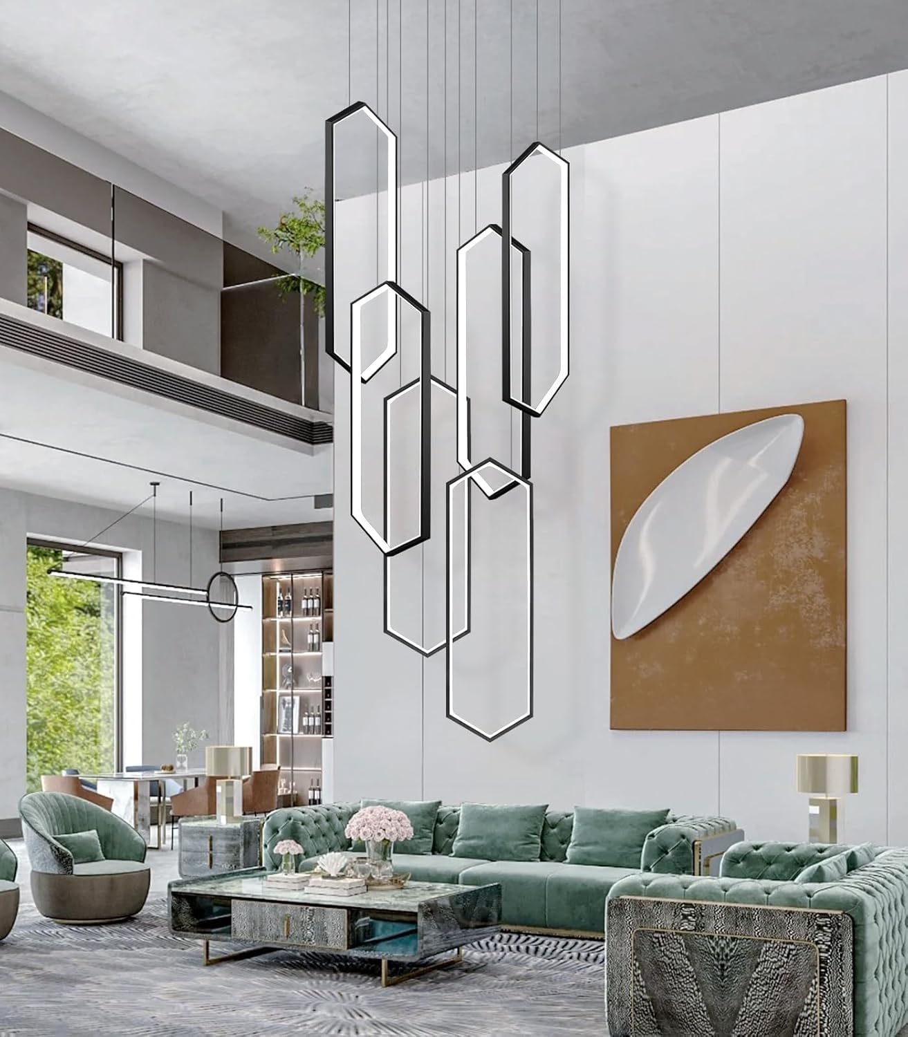 Lámpara colgante Grande de escalera LED de aluminio con Forma geométrica, lámpara de Mesa de comedor, regulable, altura Ajustable, combinación de techo, Sala de estar, Villa, Hote