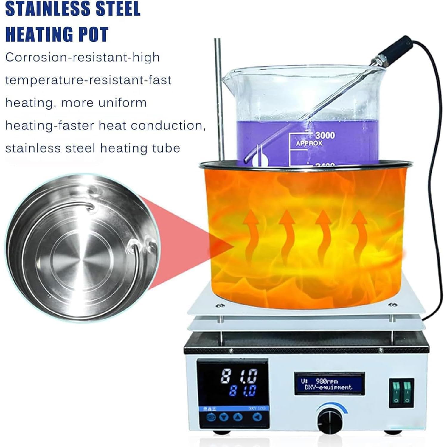 Agitador magnético, agitador de calefacción digital con velocidad de 2450 rpm, control de temperatura de 5 °C a 300 °C, temporizador de hasta 999 minutos para investigación de laboratorio y uso