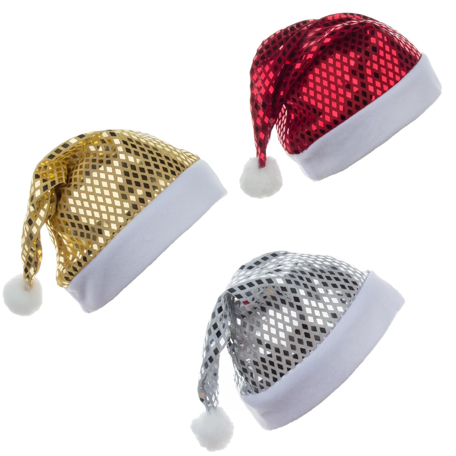 Reflektierendes Weihnachtsmützen Set für Gruppenveranstaltungen und Fotos, 12-teiliges Weihnachtskostüm Mützen mit weißem Krempenbesatz, Weihnachtsmannmützen Set, Weihnachtsparty Hüte, reflektierende