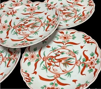 Amazon.co.jp: 橘吉 たち吉 赤絵鳳凰紋 中皿 銘々皿 和皿 五枚