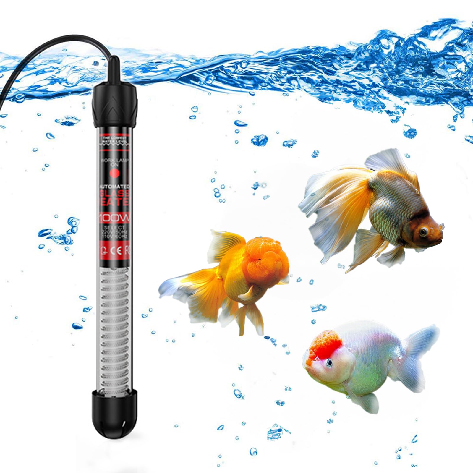 CarPlusStudio Aquarium Heater - Power Saving Fish Tank Heater with Temperature Display - Submersible Heater for Fish Tank Water (100W)