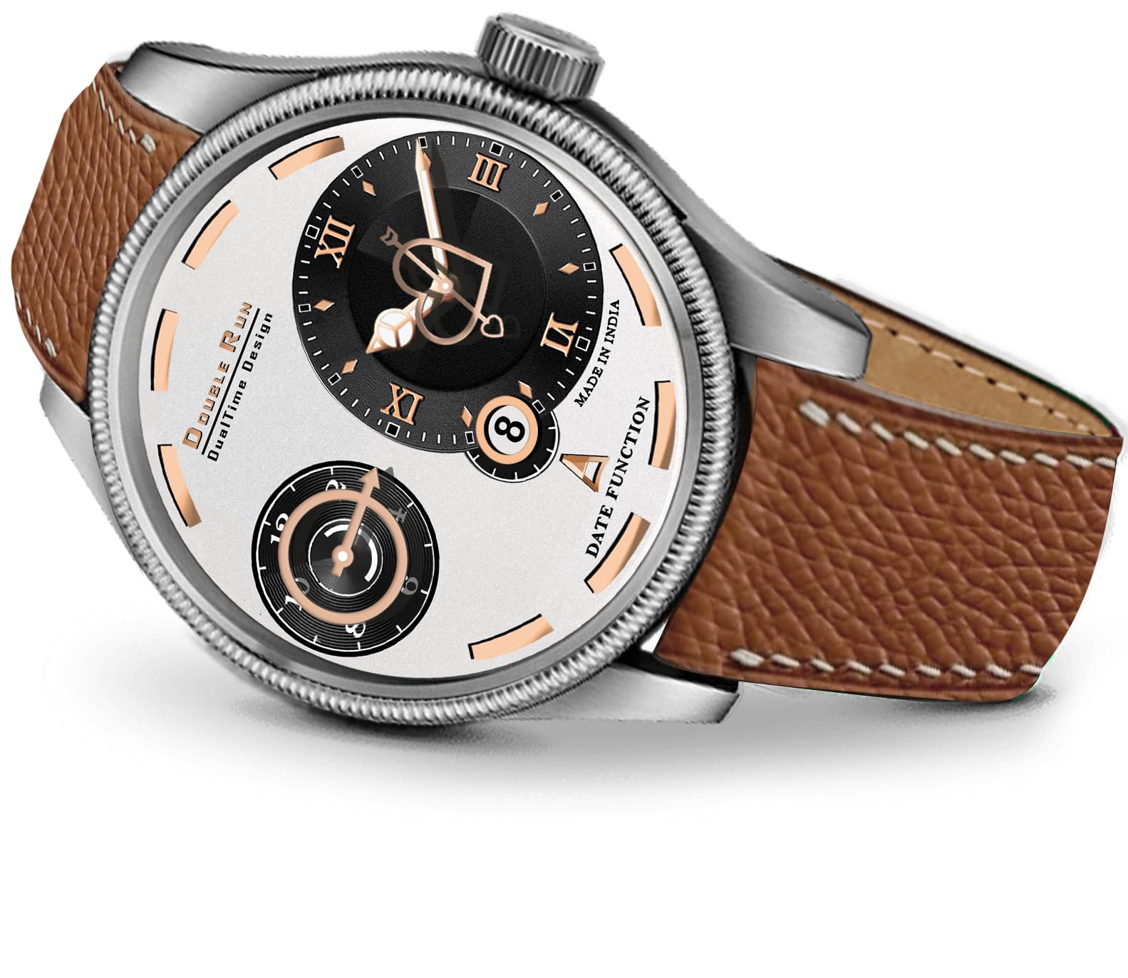 DOUBLERUN Silver Case Multicolour Chronograph and Date Function Peach Leather Strap Analog Men Watch (B0D183JGC2) Amazon Price History, Amazon Price Tracker
