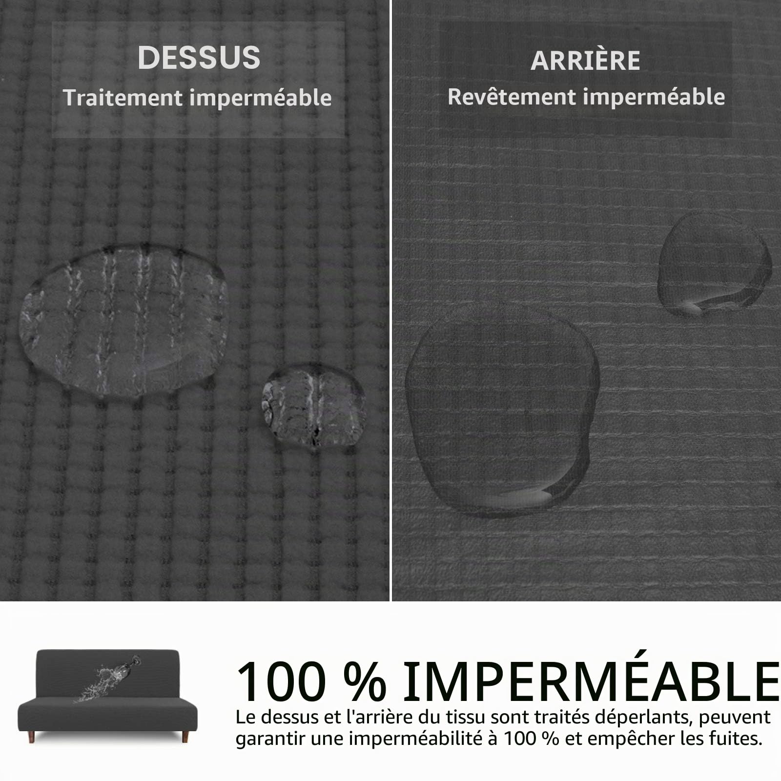 Easy-Going Housse de futon 100% imperméable, Double Housse de canapé imperméable pour futon, Housse de canapé en Jacquard Extensible sans accoudoirs, Protection de Meubles étanche pour Enfants,
