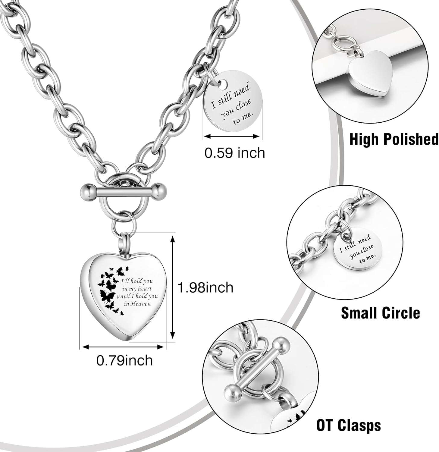 XIUDA Heart Cremation Urn Necklaces for Ashes Locket Cremation Jewelry for Human Ashes Stainless Steel Memorial Keepsake Pendant for Women - Image 3