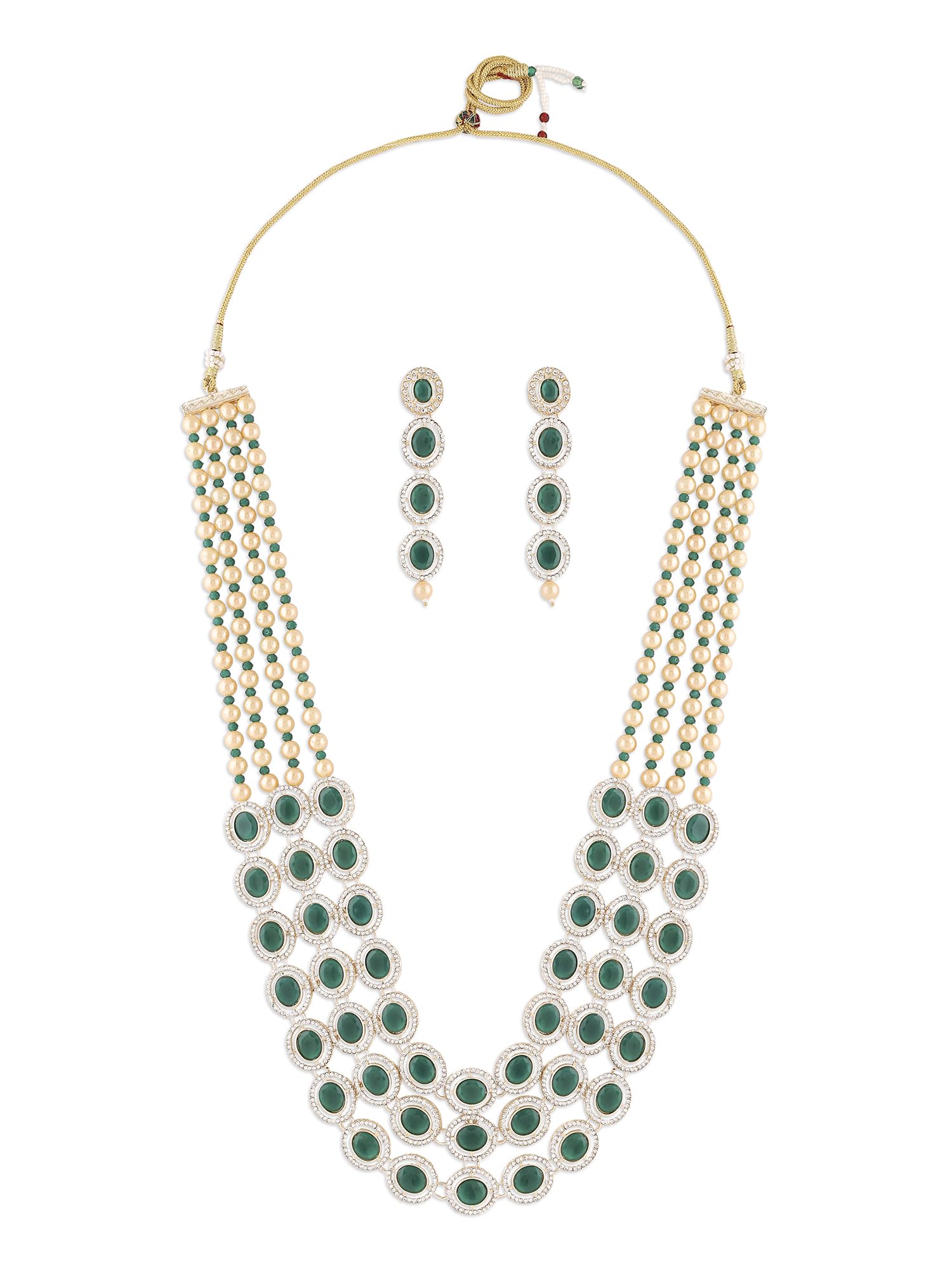 ZAVERI PEARLS Green Multi Layered Austrian Diamonds Artificial Stones & Beads Embellished Bridal Necklace & Earring Set For Women-ZPFK16923 (B0CN18JJCW) Amazon Price History, Amazon Price Tracker