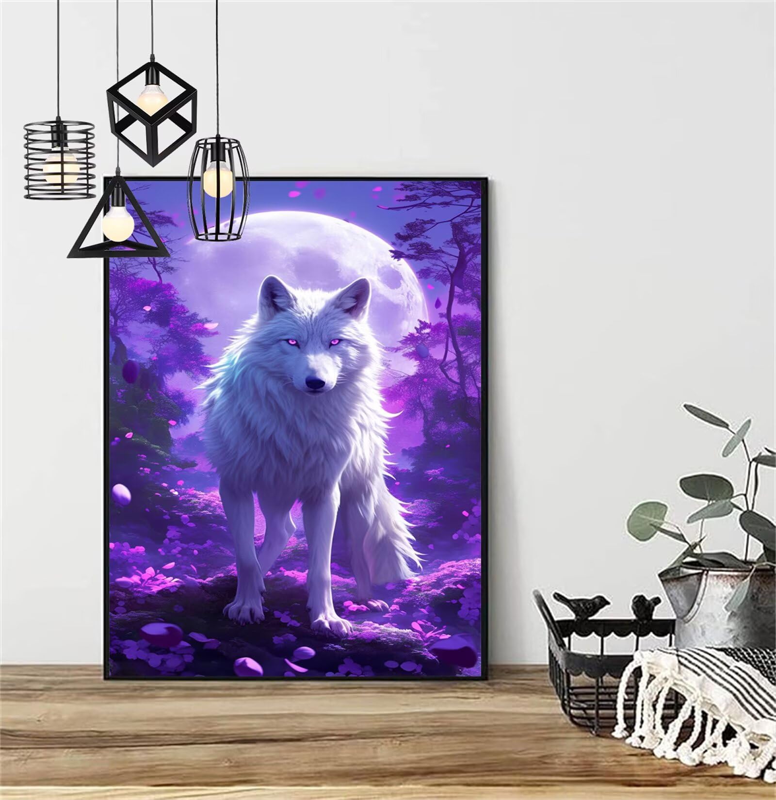 Diamentowe malowanie księżyc diament malowanie dzieci 100x150cm 2025 diamentowe malowanie wilk, DIY diamentowe rysunki ścieg krzyżykowy rzemiosło dla dorosłych, obraz diamentowy dekoracja domu