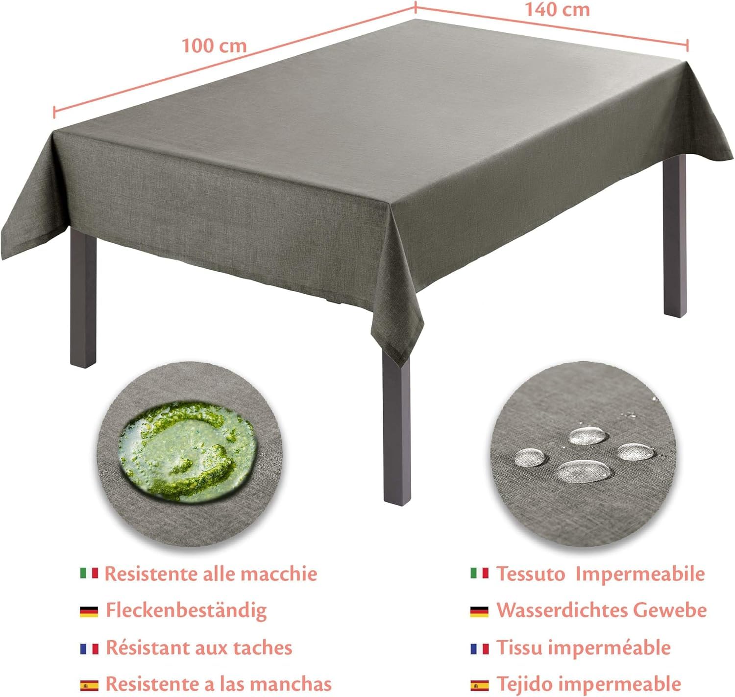 Flowen Tovaglia Antimacchia Rettangolare Impermeabile Grigia 100x140 Made in Italy Tovaglie Copri Tavolo da Interno Elegante per Occasioni Natale da Tavola Giardino Esterno Poliestere Idrorepellente