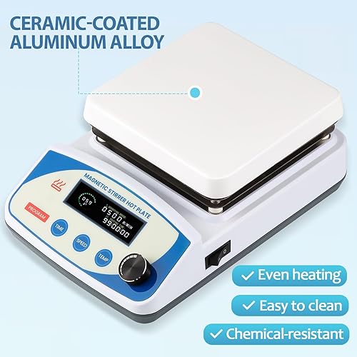 Miniatura 5 de BAOSHISHAN Placa caliente agitadora magnética de 6.6 pulgadas con temporizador, capacidad de agitación de 6 L 300C/572F con 3 barras de agitación,