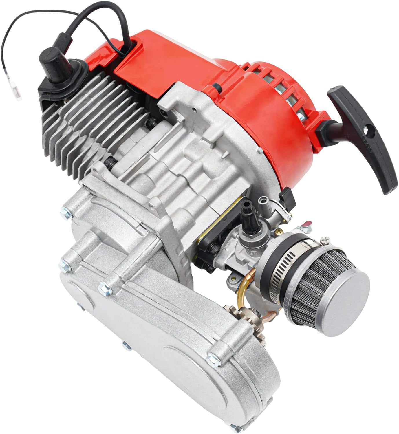 49cc 50cc 2 Stroke Racing Engine Motor, Single Cylinder Pull Rope Start Motor, 2 Stroke Gasoline Engine for Dirt Bike Pocket Bike ATV Scooters, Pocket Bike Engine Kits