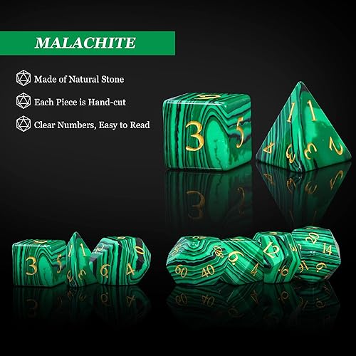 Miniatura 3 de UDIXI Juego de dados DND de piedra 7 dados de piedras preciosas naturales para mazmorras y dragones dados DD hechos a mano para juegos de mesa MTG