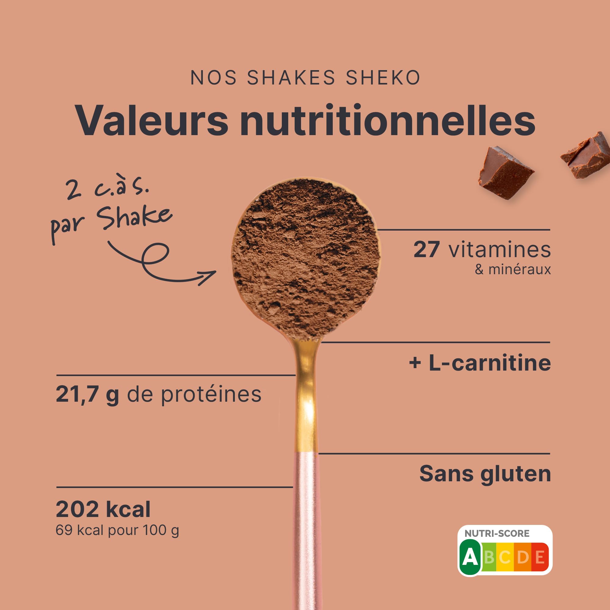 SHEKO - Shake repas à boire - Substitut de repas - Riche en protéines - Goût naturel - Shake minceur (378 g – 1 paquet, Chocolat)