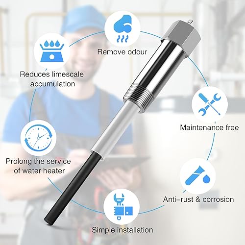 Miniatura 9 de Barra de ánodo alimentada, varilla de ánodo para calentador de agua briidea compatible con calentador de agua blanco Bradford, di adiós al olor a