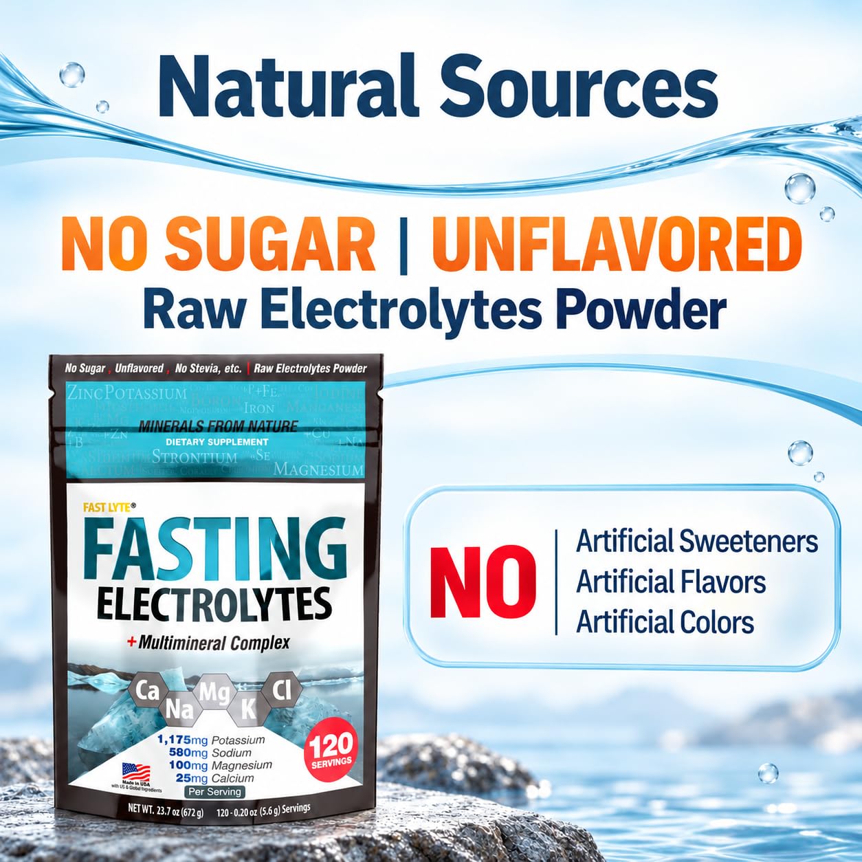 Fast Lyte Fasting Electrolyte Supplement Powder | No Sugar Unflavored Raw Electrolytes | 25% RDI Magnesium and Potassium with Trace Minerals | Carnivore & Keto Friendly | Sugar Free Fasting Salts — Amazon image 2