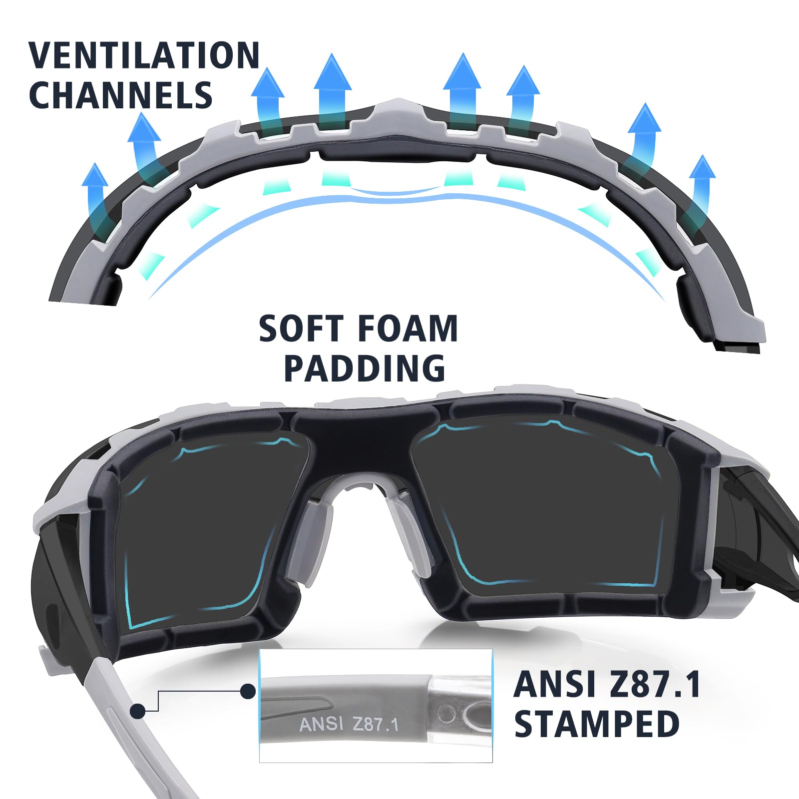 UKNOW Gafas de seguridad, lentes envolventes antivaho, junta de espuma extraíble, gafas protectoras ANSI Z87.1, resistentes a los impactos