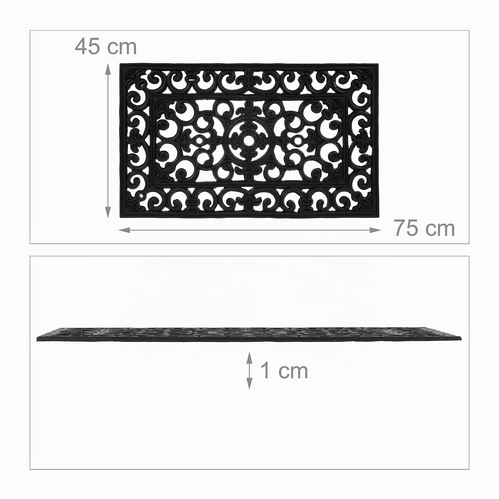 Relaxdays Paillasson Caoutchouc, 45x75 cm, antidérapant, résistant, caillebotis extérieur, Tapis entrée, Ornements, Noir