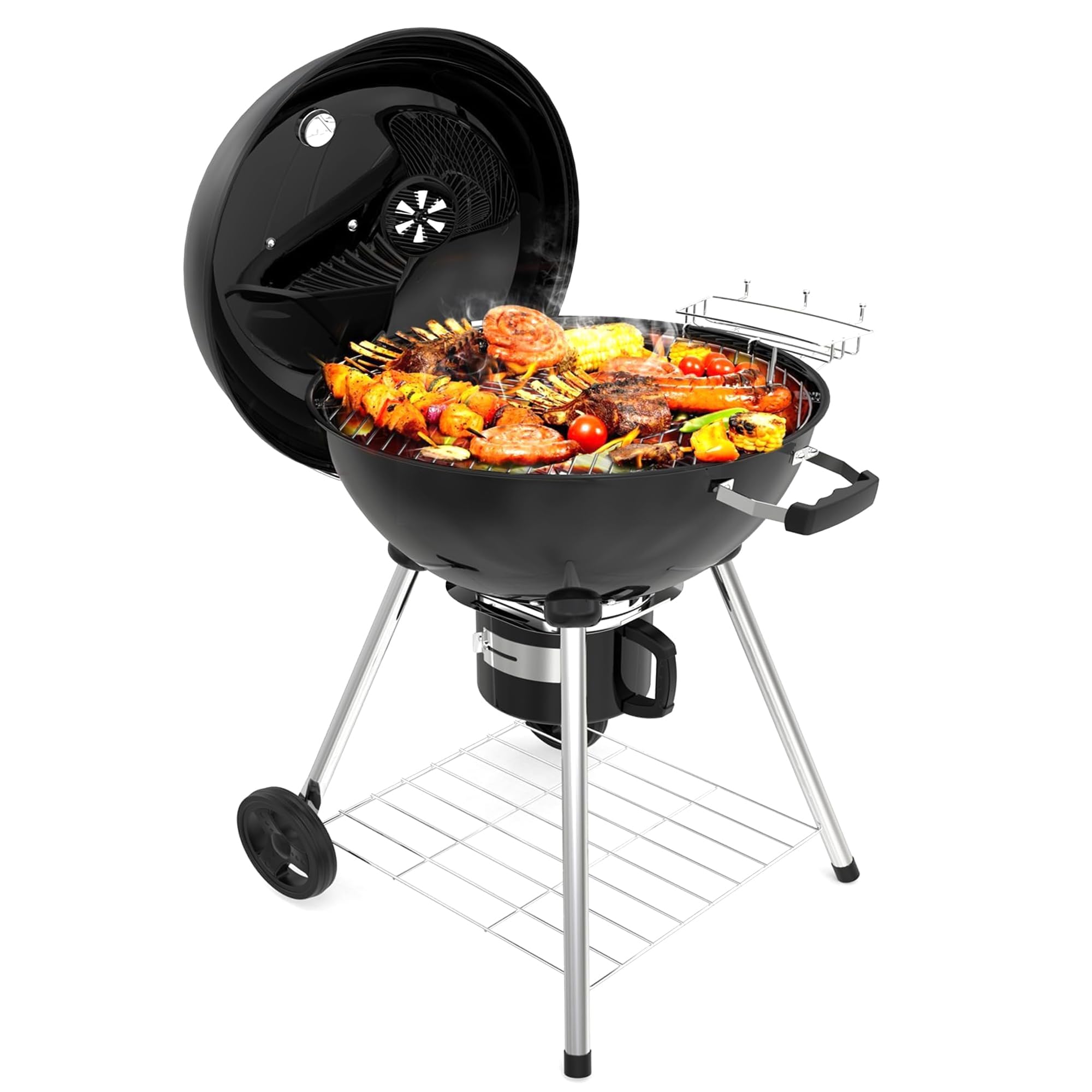 TEENO Barbecue Charbon de Bois 21 Inch Compact Kettle Round XXXL Grande Taille Ronde Portable Amovible Convient à 10-20 Personnes 105.5x71x83cm