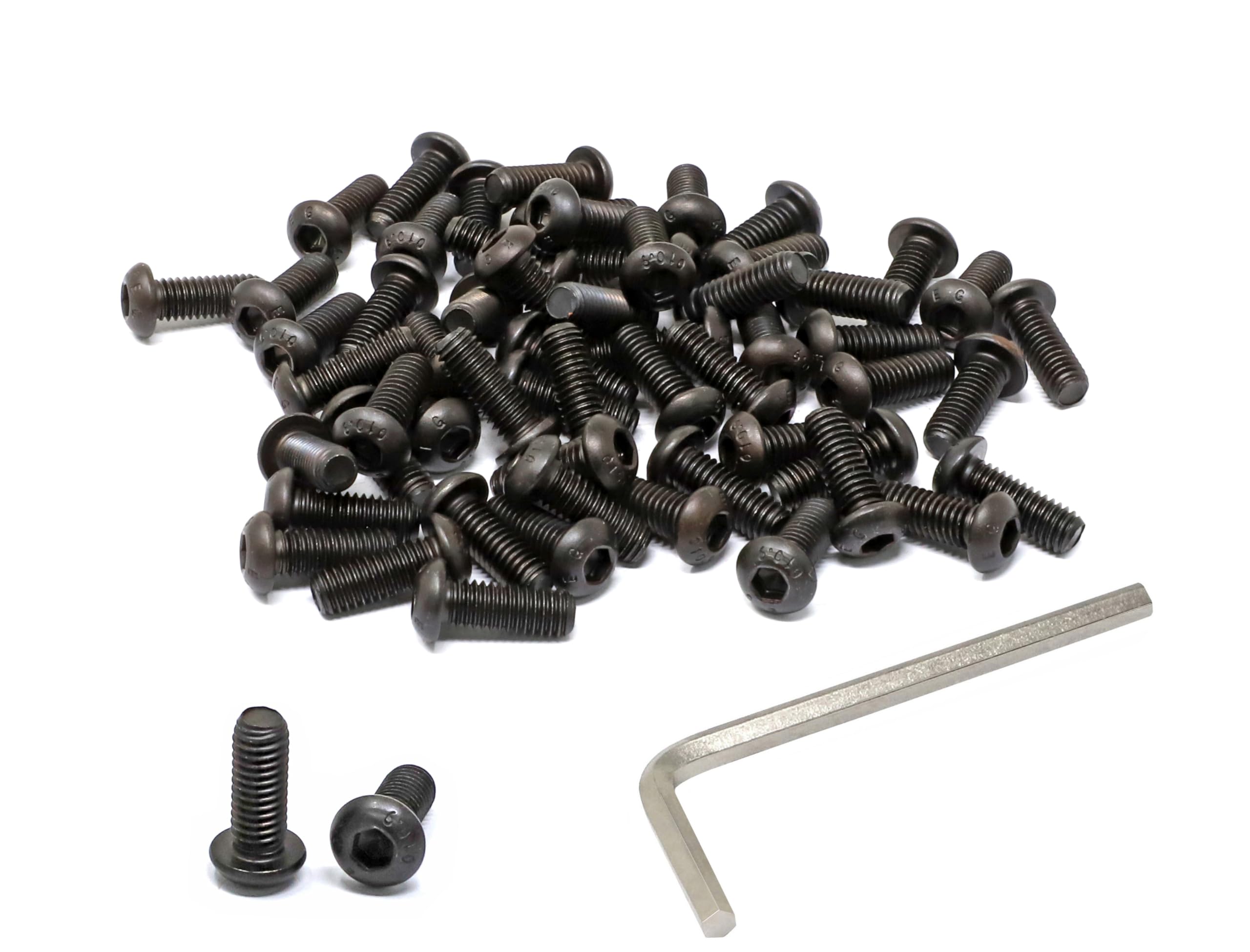 iexcell 50 Pcs M6 x 16mm Thread Pitch 1 mm Alloy Steel 10.9 Grade Hex Socket Button Head Cap Screws Bolts Kit, Black Oxide Finish