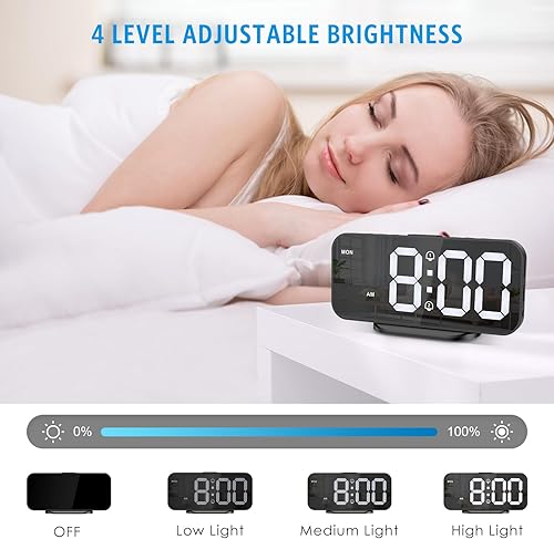Miniatura 4 de AMIR Reloj despertador de proyección, reloj despertador de espejo LED de 7 pulgadas, atenuación automática, reloj de escritorio moderno para