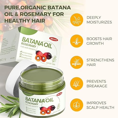 Miniatura 4 de Mixgee Bálsamo de aceite Batana para el crecimiento y grosor del cabello, fórmula natural con batana, aceite de romero y biotina, promueve la salud