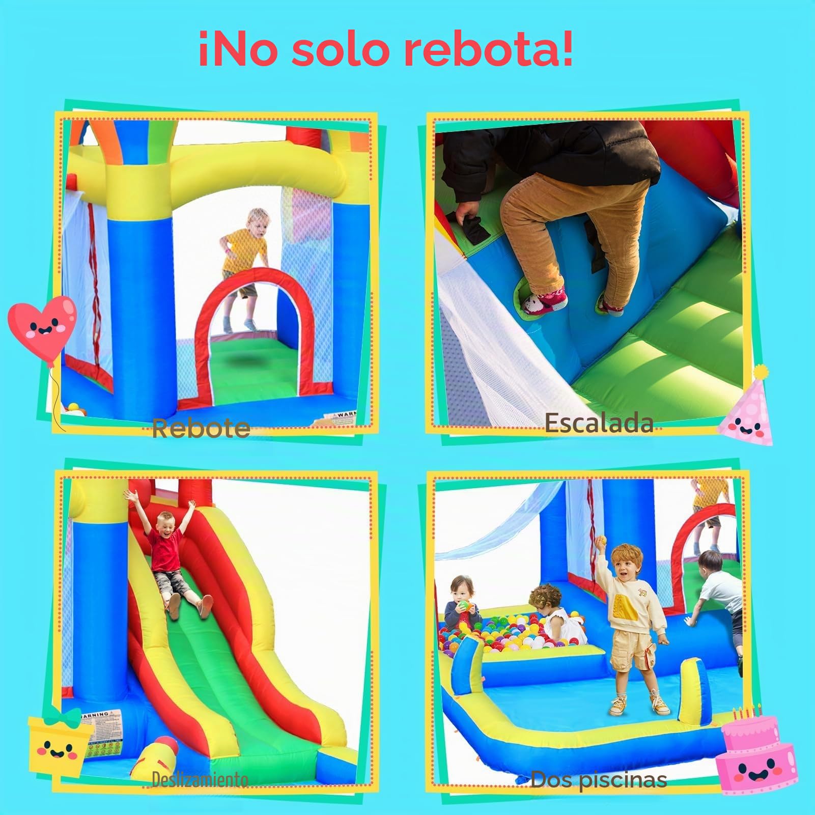 Baralir Castillo Hinchable para Interiores, tobogán seco y Agua, Adecuado para niños de 3 a 8 años, Castillo Hinchable para Exteriores con Ventilador, 343 x 338 x 202 cm