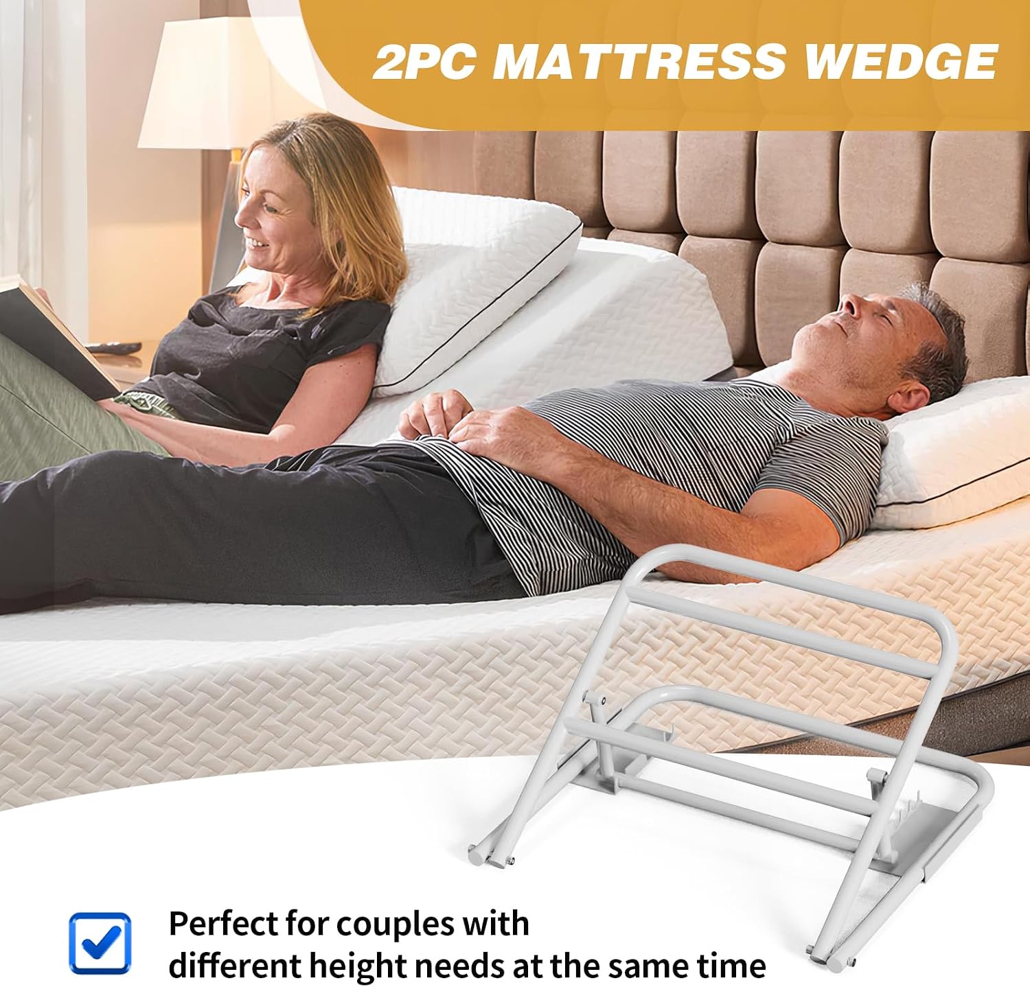2 pack under mattress wedge, metal mattress elevator with 4 height adjustable design for customized comfort 150lbs weight capacity under mattress riser upgrade sleep and relaxation experience