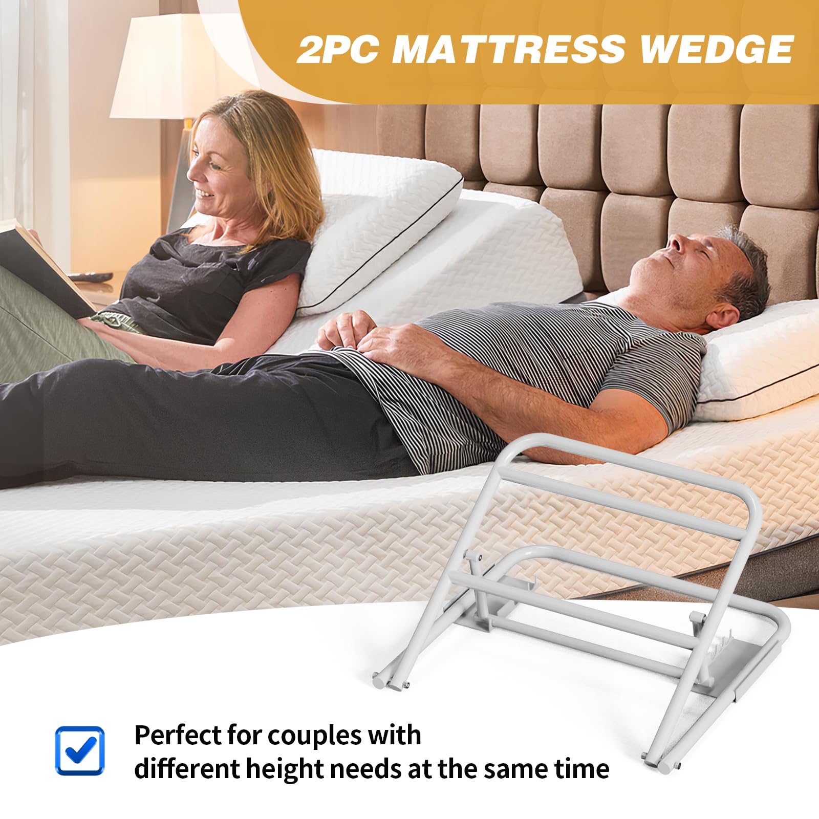 2 Pack Under Mattress Wedge, Metal Mattress Elevator With 4 Height Adjustable Design For Customized Comfort 150LBS Weight Capacity Under Mattress Riser Upgrade Sleep And Relaxation Experience