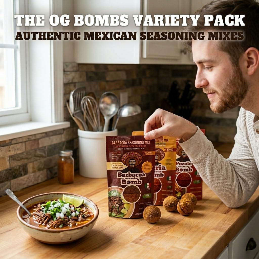 OG Bombs Variety Pack – Birria, Pozole & Barbacoa, Authentic Mexican Soup & Stew Mix, Easy to Cook, 3 Pack