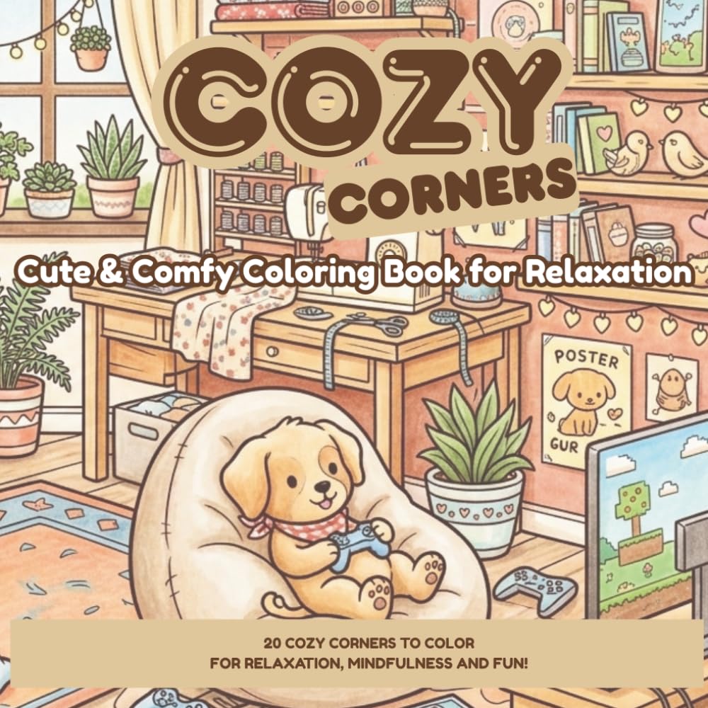 Cozy Cute Corners Coloring Book for Adults and Teens: Relaxing Mini Rooms, Cute Shops, and Adorable Cozy Spaces for Stress Relief