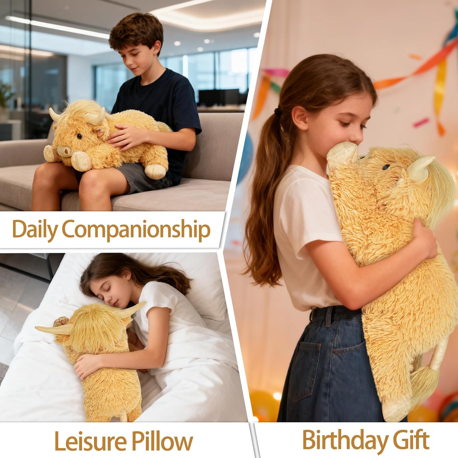 Weighted Highland Cow Stuffed Animals | 4.2 Lbs Weighted Highland Cow Plush for Kids & Adults | 21.6 Inch Large Cattle Pillow Toy Gift for Christmas Birthday Gift Yellow