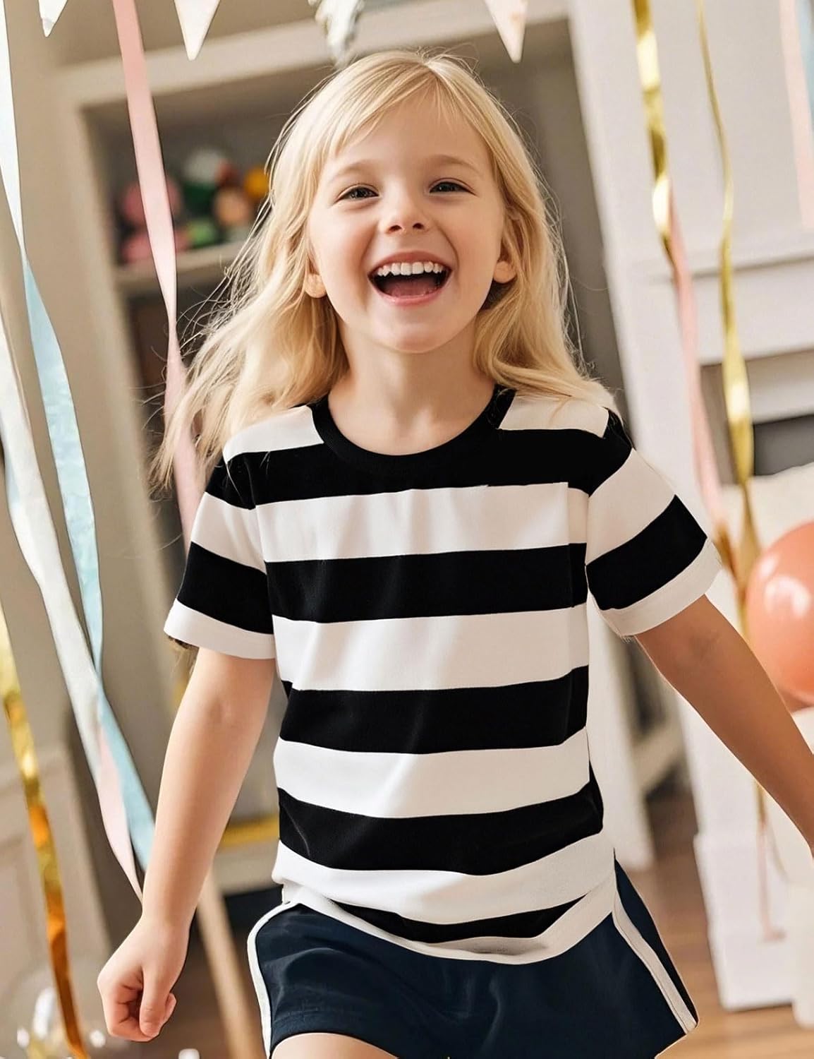 COSLAND Boys and Toddlers' Short Sleeve Striped T-Shirt, Cotton, Kids' Crew Neck Tee, 2T-Large - Image 4