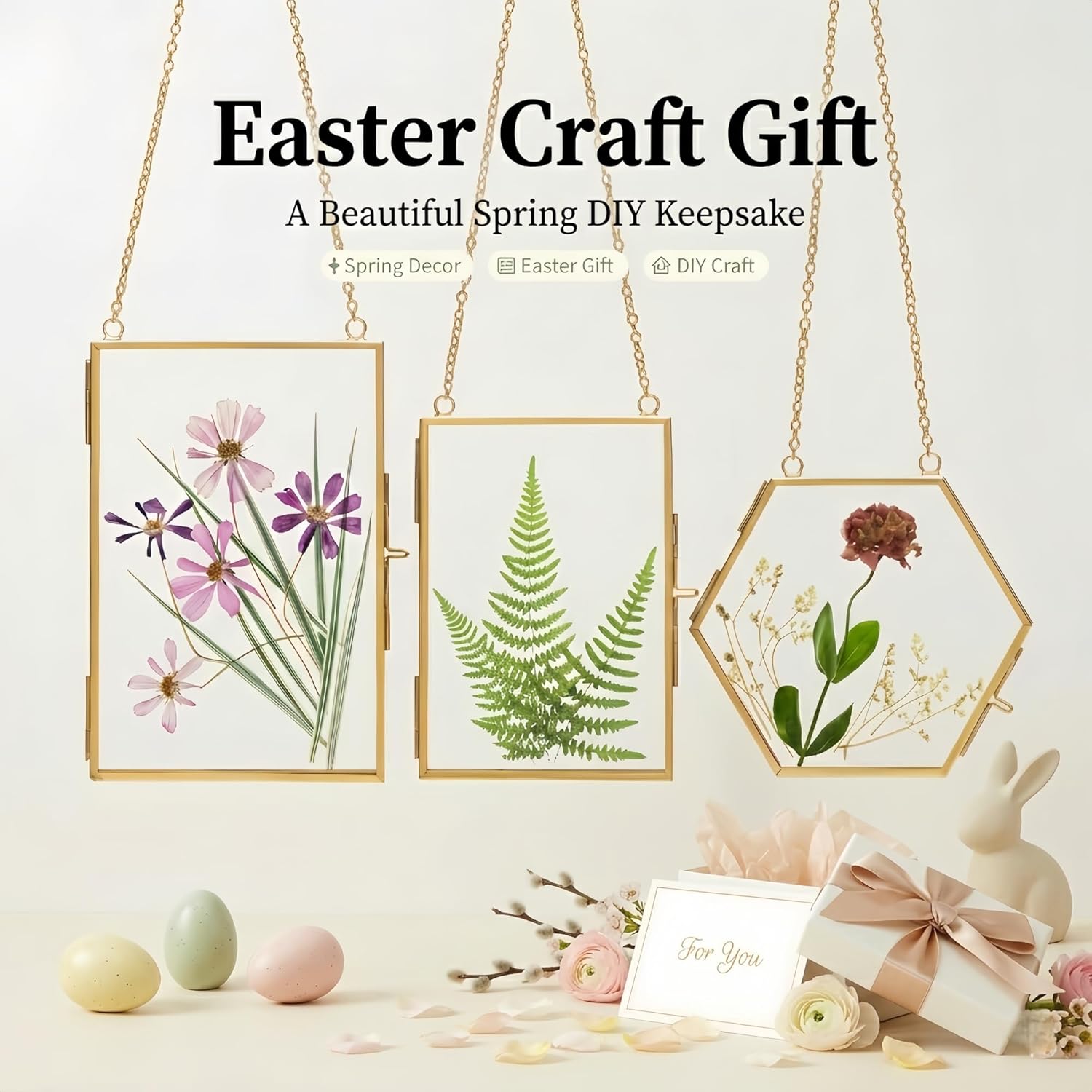 Relaxing Garden Pressed Flower Craft Kit for Adults & Women, DIY Floating Double Glass Frame Kit with Real Dried Flowers, Handmade Gift Art Project for Home Décor, Keepsake & Creative Crafts