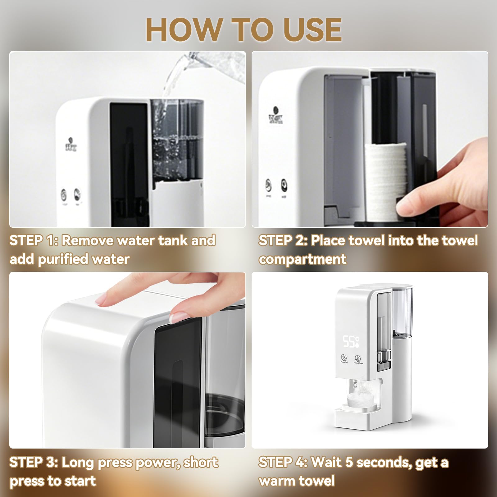 Dispenser per salviette calde per il viso, scaldavivande monouso, macchina automatica per riscaldare salviette compresse, riscaldamento rapido (5 secondi) con 40 salviette, scaldasalviette automatico