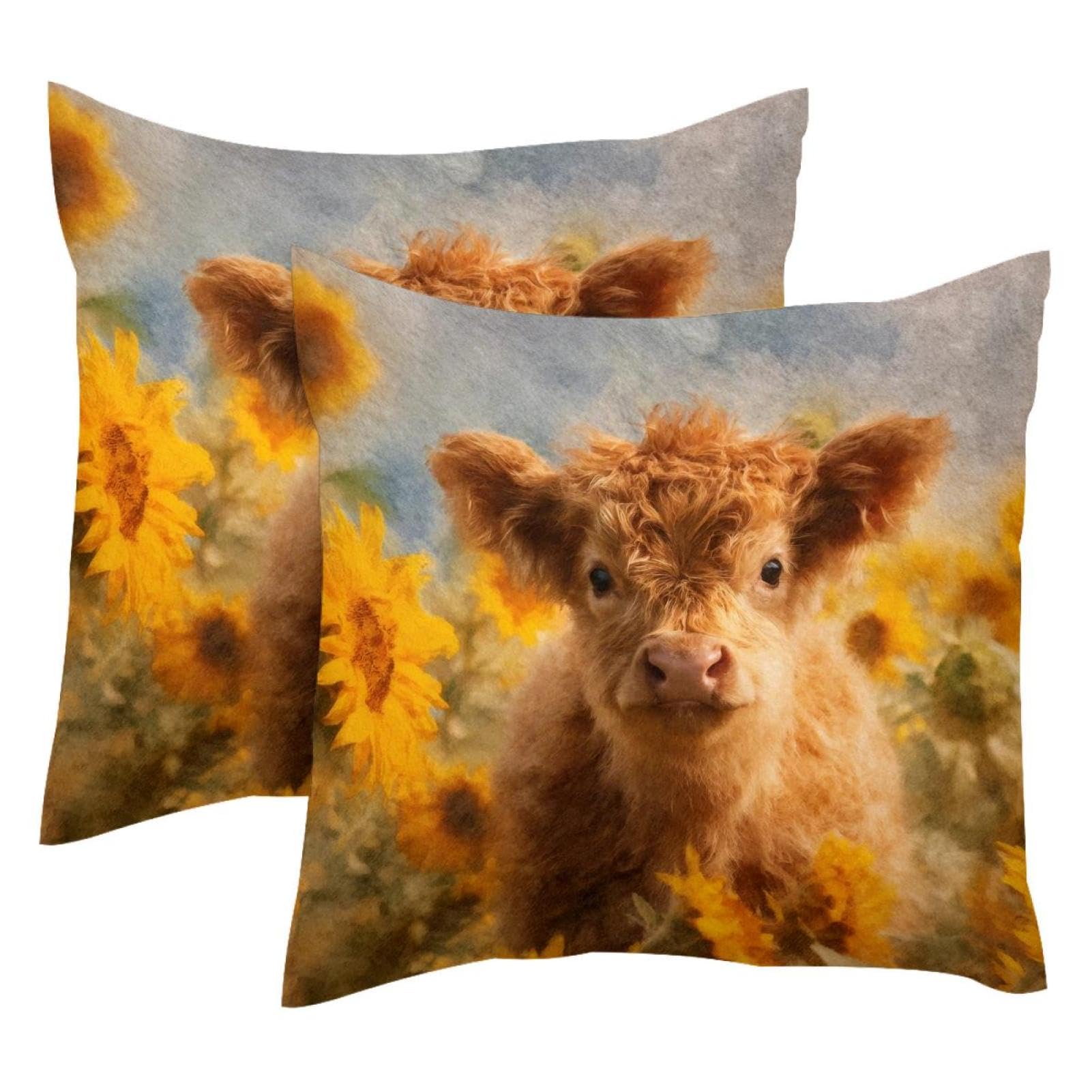 Housses de coussin velours vache Highland 50x50cm aux finitions haut de gamme