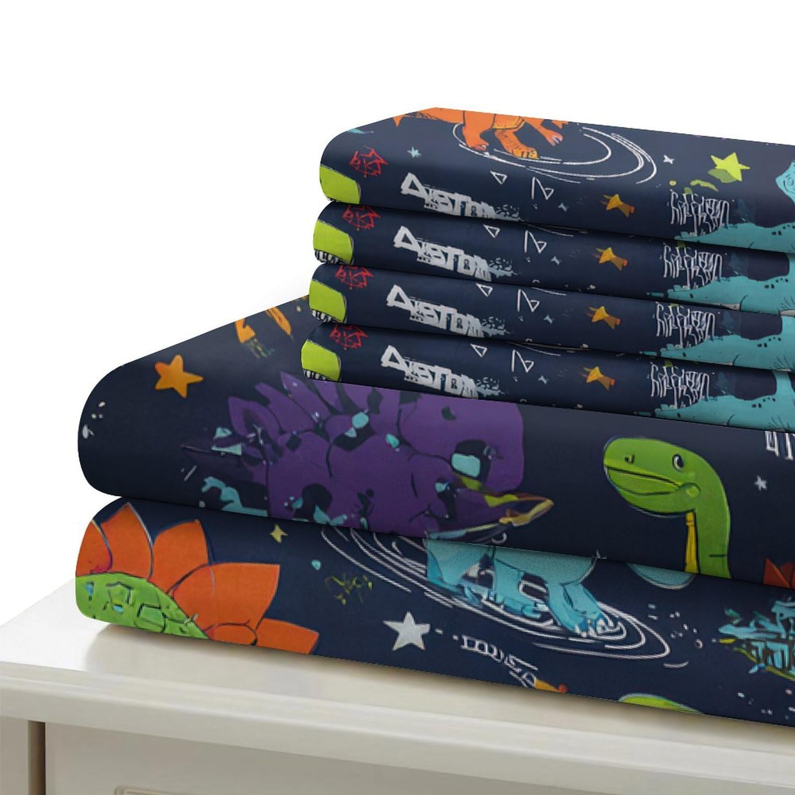 Dinosaurier Raum 3-teiliges Reines Polyester Cartoon Kinder Design Bettbezug, Versteckter Reißverschluss, Krippenbettwäsche, Babysicher & Pflegeleicht King（220x240cm）