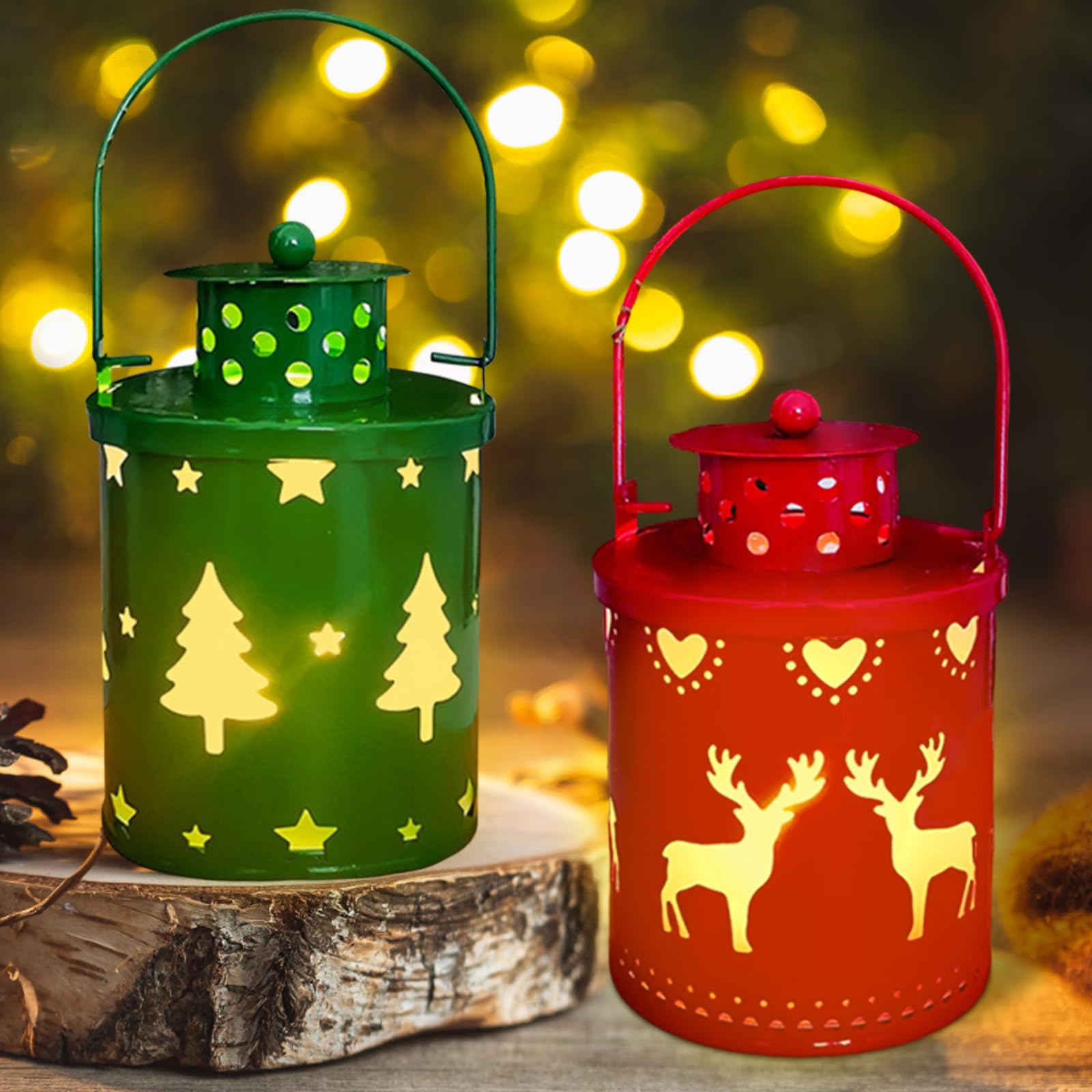 Farolillos decorativos navideños, 2 unidades, decoración de mesa, farolillos de Navidad con luz LED blanca cálida, velas decorativas para mesa de Navidad, luces de ambiente para fiestas, Navidad,