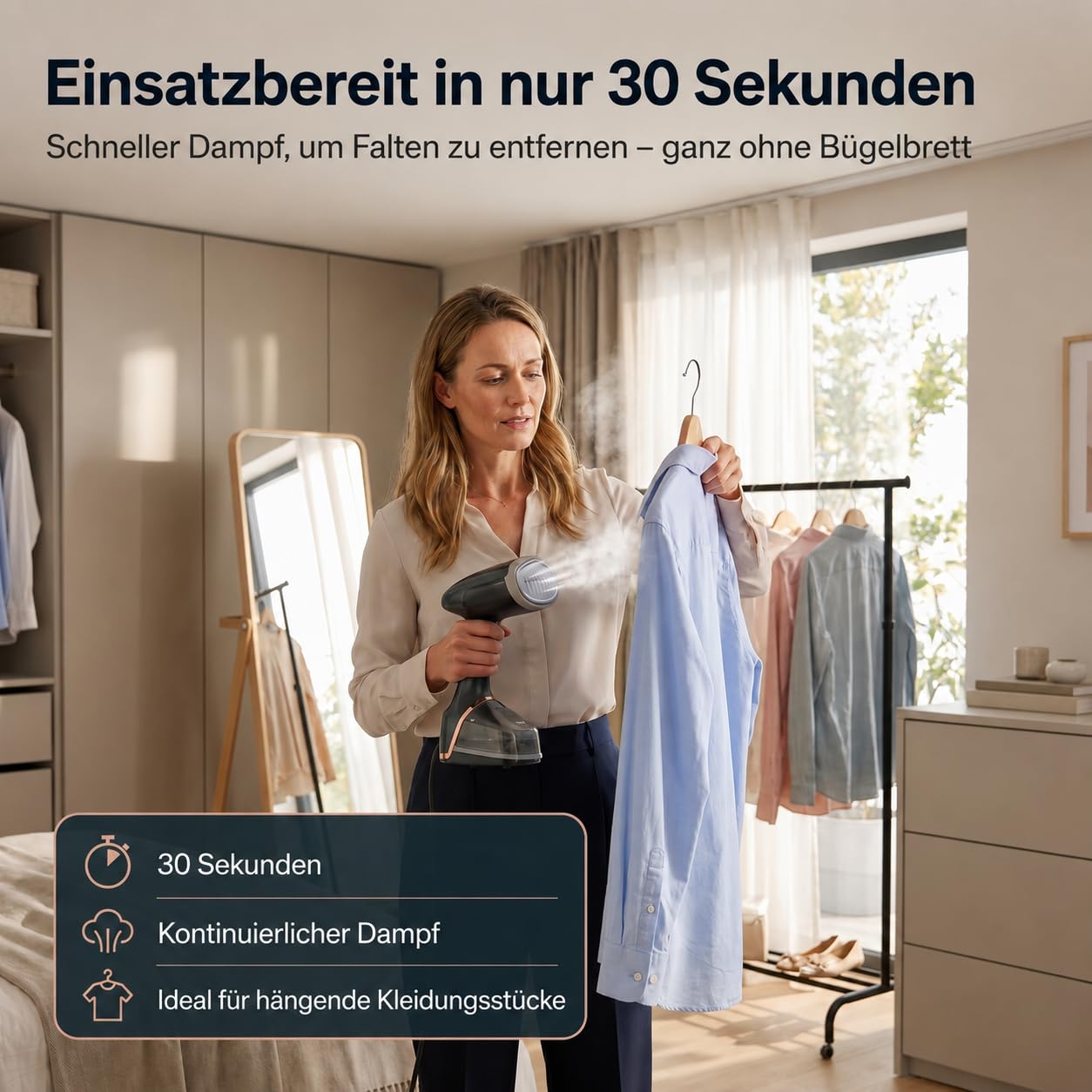 Vertikales Dampfbügeleisen, professionell, 2000 W, tragbar, für Falten, Erwärmung, 30 Sekunden, 260 ml, ergonomisch, für Reisen und Zuhause, kontinuierlicher Dampf, Bürste inklusive Temperaturanzeige