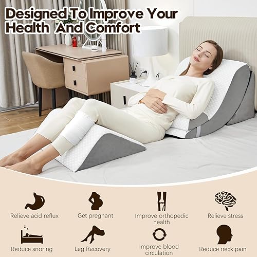 Miniatura 4 de Juego de 4 almohadas de cuña, almohadas de cuña para aliviar el dolor de espalda y dolor de piernas, almohada de cuña para hinchazón de piernas,