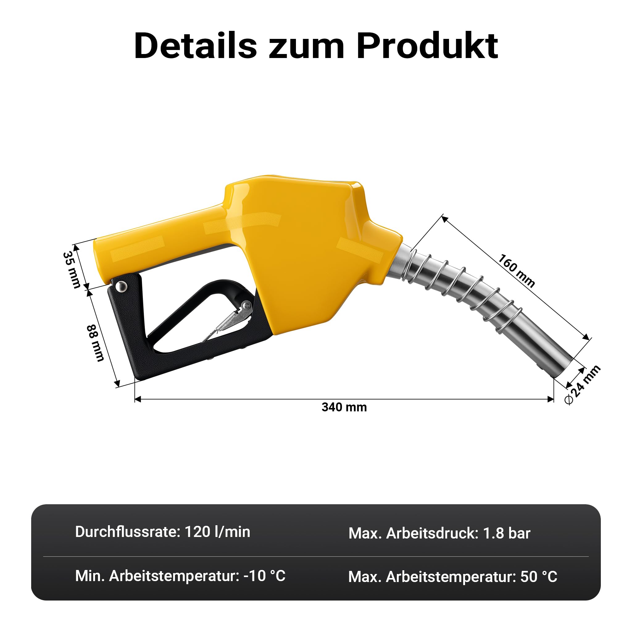 Wiltec Automatische Zapfpistole für Heizöl und Diesel 24mm (3/4 Zoll) DN20 120l/min Modell 4007