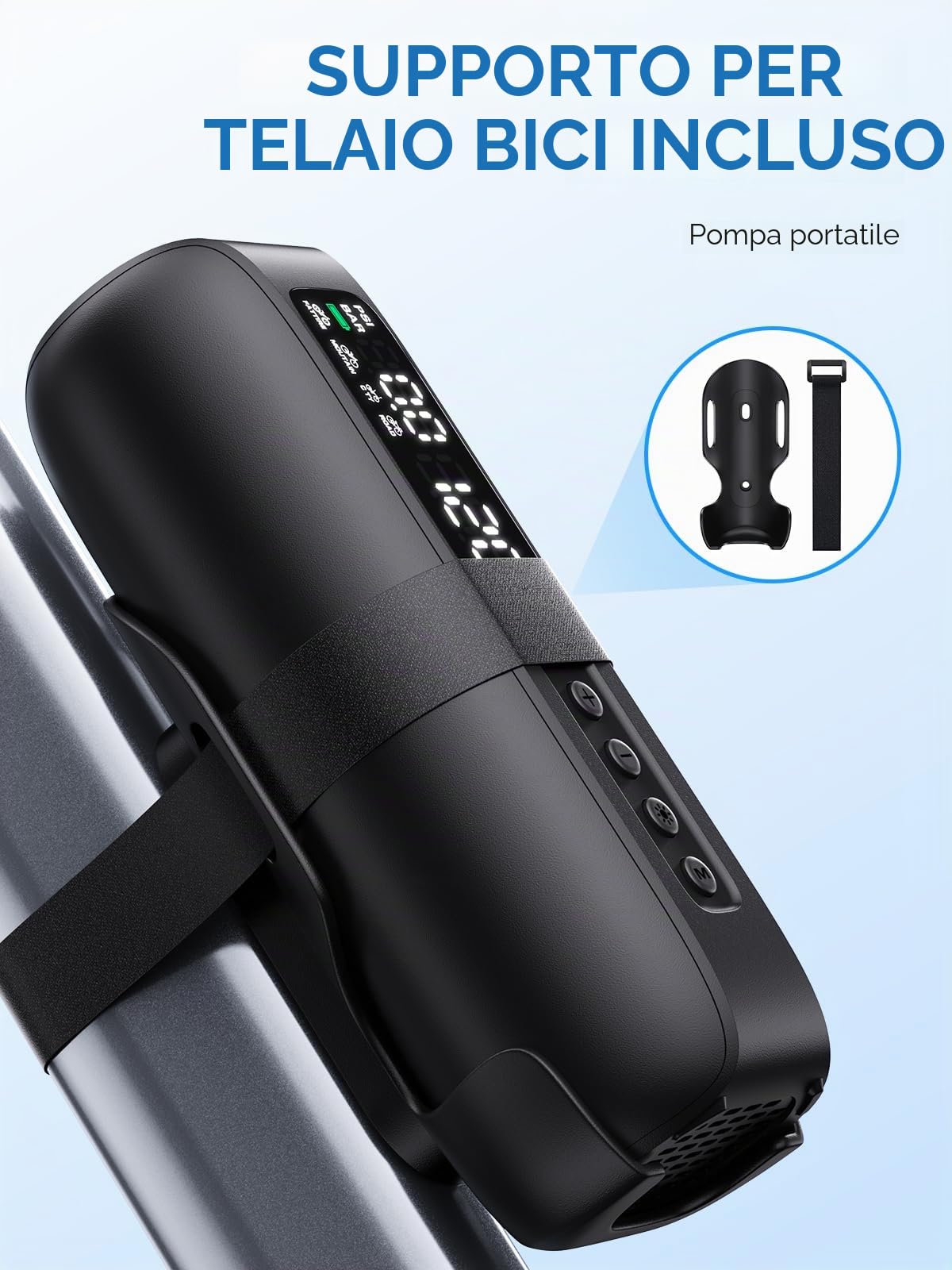 GPUTEK BG02, pompa ad aria per bicicletta, 150 PSI, pompa elettrica per bicicletta, con montaggio a telaio, 5 modalità e 5200 mAh, pompa ad aria elettrica per valvole Schrader Presta Dunlop